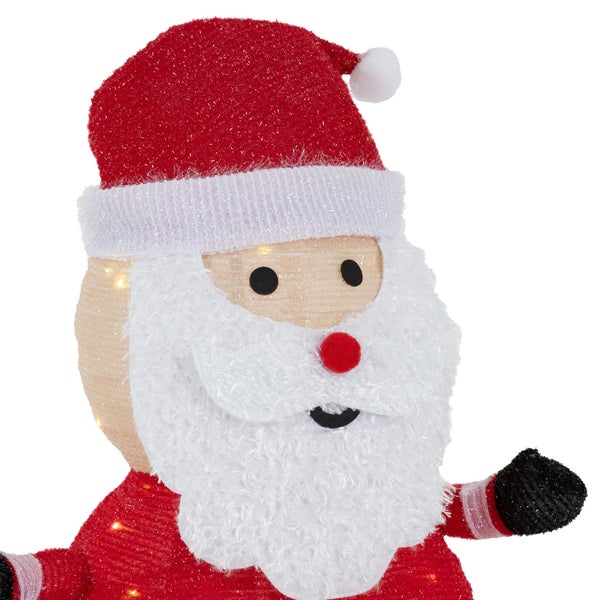 ECD Germany LED Weihnachtsmann mit Mütze, Bart & Handschuhe, 68cm hoch, Gartenfigur mit 30 warmweißen LEDs beleuchtet, Timer, batteriebetrieben, Innen/Außen, zusammenfaltbar, Dekofigur Weihnachtsdeko