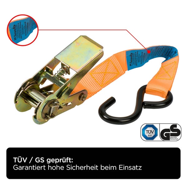 9-teiliges kwb Spanngurt-Set zur Ladungssicherung. Enthält Zurrgurte, Ratschen-Spanngurte, Gepäck-Spanner, Warnflagge. TÜV-geprüft, robust, für PKW, Transporter, LKW und Dachboxen geeignet
