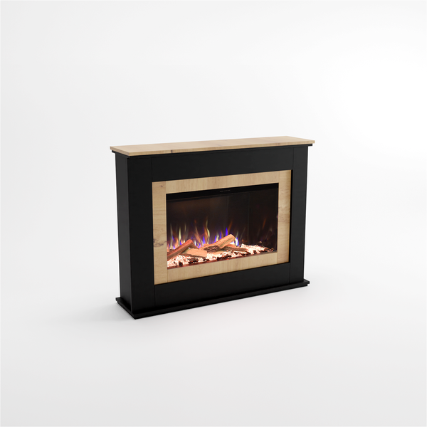 Glow Fire Elektrokamin 'PR6' | LED Standkamin in Schwarz (Eiche) mit Heizung (1500 W) | HxBxT: 101x130x33 cm