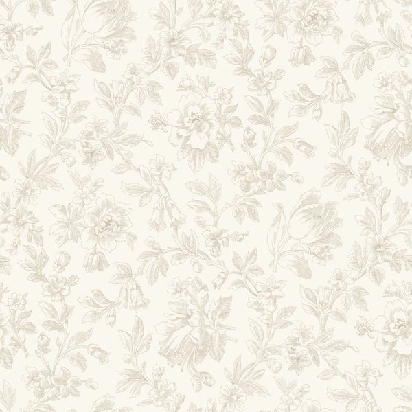 Tapete mit floralem Muster, gezeichnete Blumen und Blätter im Vintage-Stil.