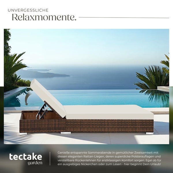 2er Set Rattan Sonnenliegen tectake  wetterfest und UV-beständig mit Aluminiumgestell braun