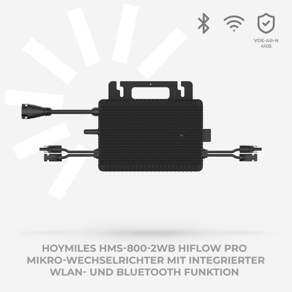 Hoymiles HMS-800-2WB HIFLOW PRO Mikro-Wechselrichter mit integrierter WLAN- und Bluetooth-Funktion. Entspricht der Norm VDE-AR-N 4105.