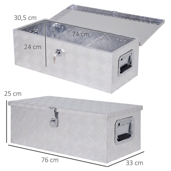HOMCOM Gerätekasten, Werkzeugkasten, L76 x B33 x H25 cm, Aluminium, Silber