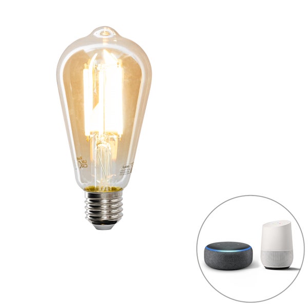 Smarte LED-Filament-Glühbirne ST64 E27, kompatibel mit Amazon Alexa und Google Home, warmweißes Licht.