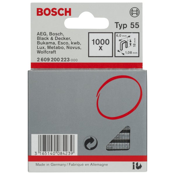 Bosch 1.000x Schmalrückenklammer Typ 55, 6 x 1,08 x 18 mm - 2609200223