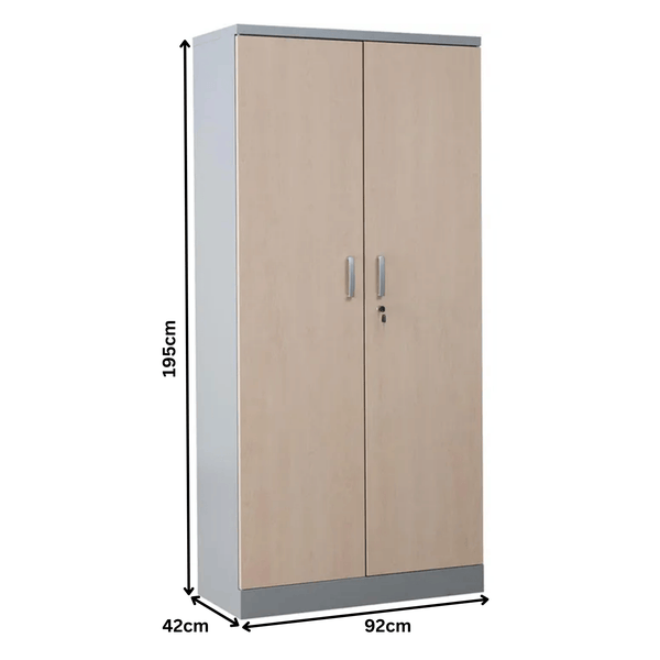 PROREGAL Aktenschrank Beetle 4 Fachböden HxBxT 195 x 92 x 42 cm Silber & Ahorn