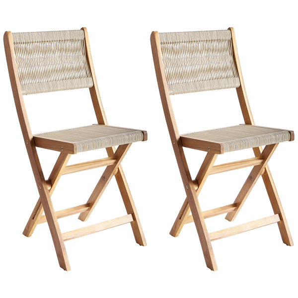 Klappstuhl aus Holz mit Seilsitz und -lehne