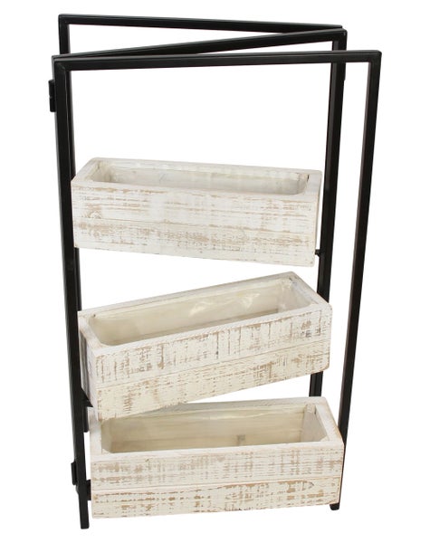 FRANK FLECHTWAREN | Pflanz-Paravent Modern Shabby, METALL, HOLZ, FOLIE, 39 x 13 x70 cm