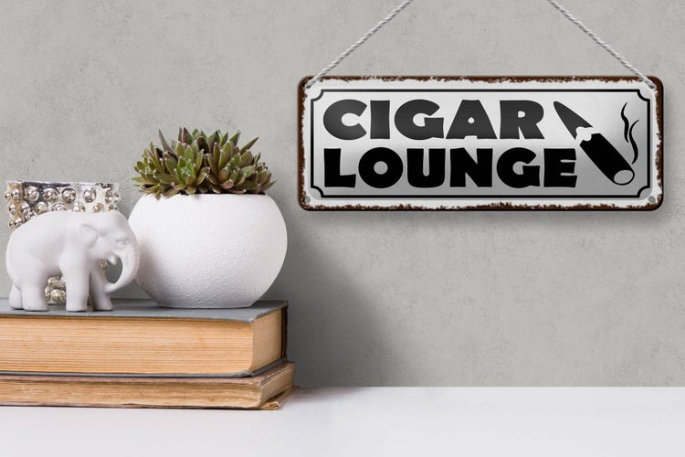 Blechschild Spruch 27x10cm Cigar Lounge Zigarre weißes Schild