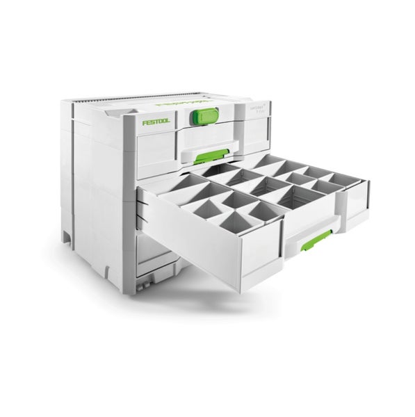 Festool Sortainer	SYS 4 TL-SORT/3 Werkzeugkoffer mit 3 Schubladen ( 200119 ) + Einsatzboxen Set 60x60/120x71 3xFT ( 201124 ) 17 tlg.