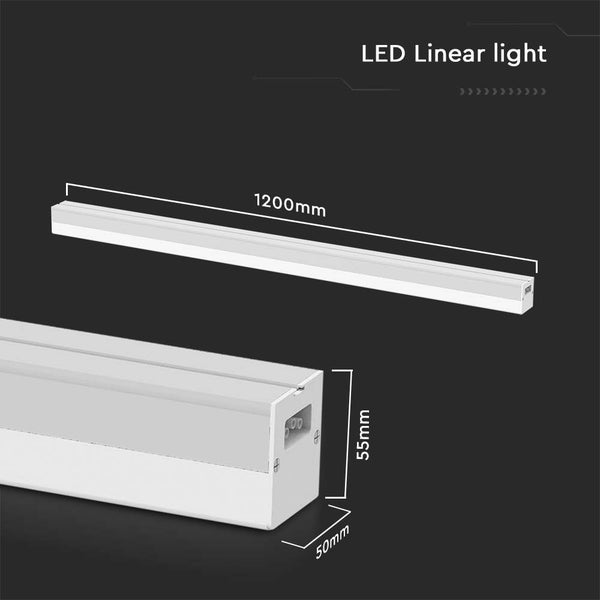 LED-Linearleuchte mit den Maßen 1200 mm Länge, 55 mm Höhe und 50 mm Breite