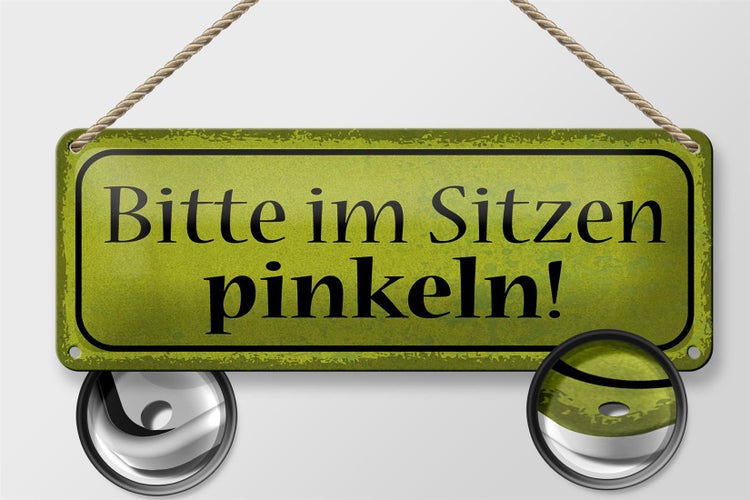 Blechschild Spruch 27x10cm bitte im Sitzen pinkeln Dekoration