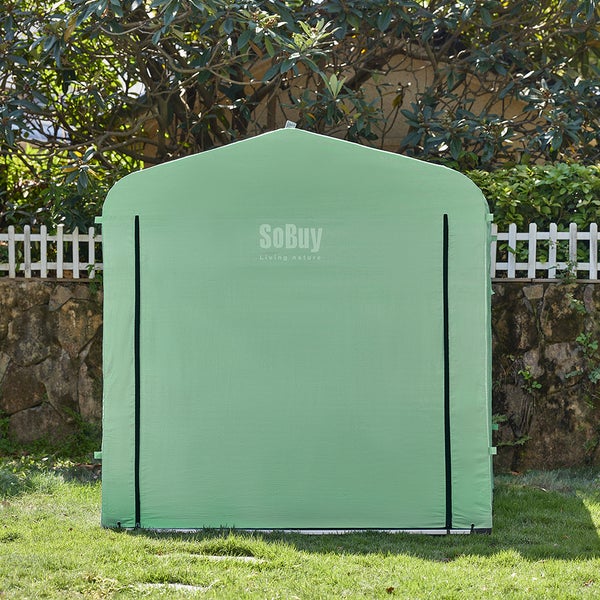 Grüner Fahrradschuppen aus Stoff im Garten