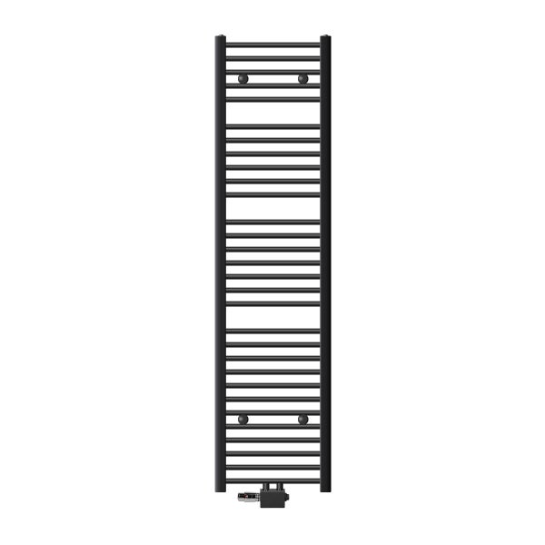 ECD Germany Badheizkörper Mittelanschluss 400 x 1800 mm Anthrazit gebogen mit Thermostat und Anschlussgarnitur Universal Eck- und Durchgangsform - Heizkörper Heizung Handtuchwärmer Handtuchtrockner