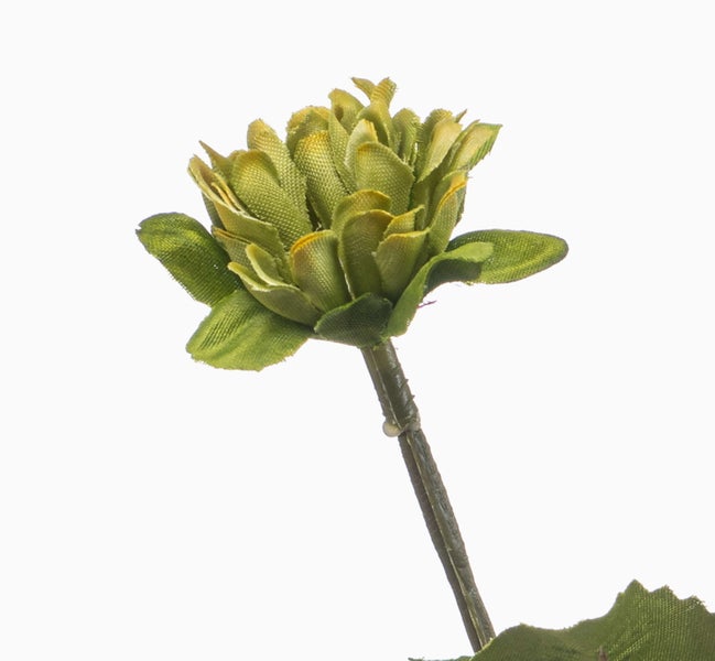 Künstliche grüne Blume aus Textil mit Stiel und Blättern.
