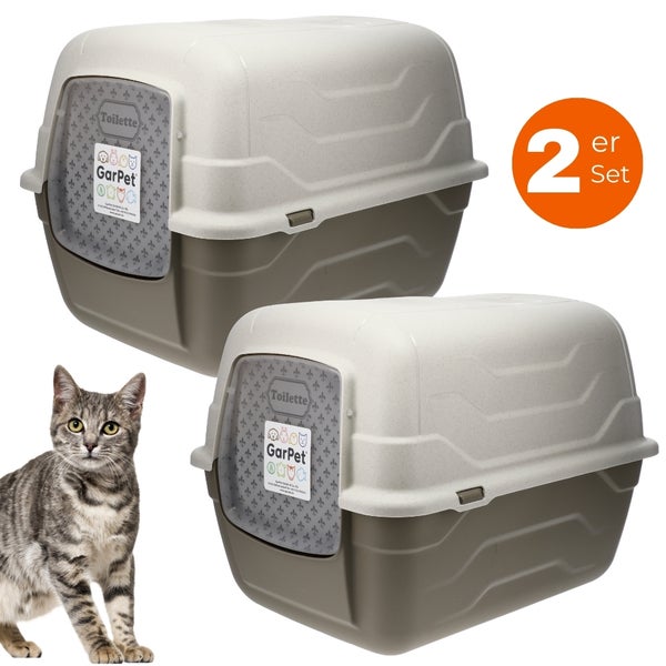 Zwei Katzentoiletten mit Klappe im Set