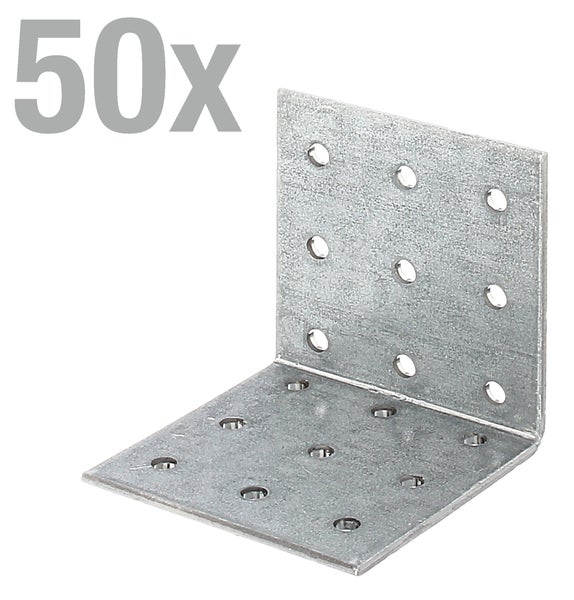 Winkelverbinder aus Metall mit Lochung im 50 Stück Set für Holzverbindungen