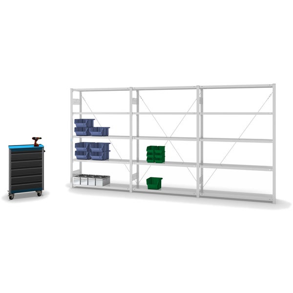 PROREGAL Fachbodenregal Stecksystem T-Profil Light-Duty Grundregal HxBxT 200 x 130 x 30 cm 5 Ebenen Fachlast 175 kg Einseitig Nutzbar Lichtgrau