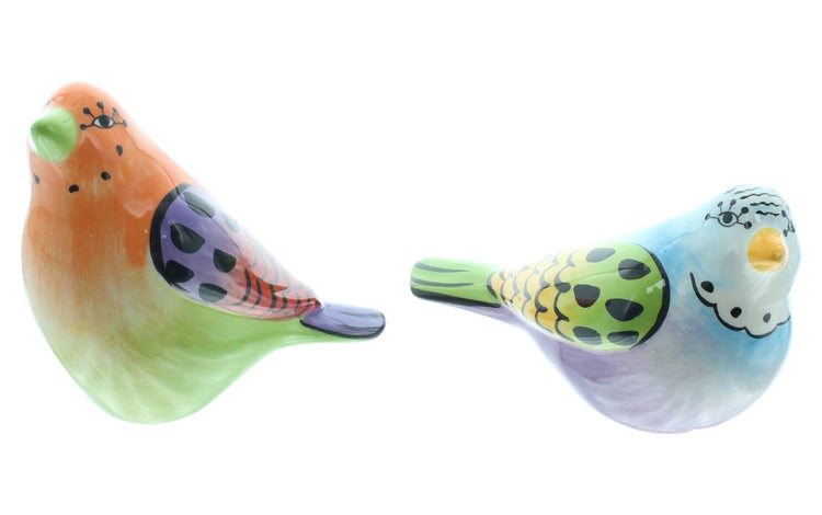 FRANK FLECHTWAREN|Vogel Fröhliches Gezwitscher, 2er Set, 12 x 6 x 7 cm, 11 x 5 x 9 cm, PORZELLAN