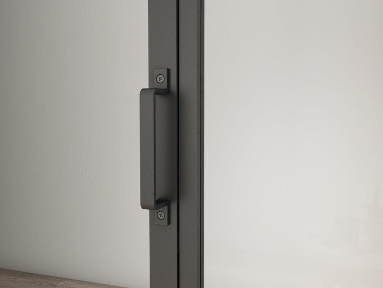 Loft Glasschiebetür 900x2150mm satiniert Komplettset aus Stahl in schwarz inkl. 2Seitiger Softclose