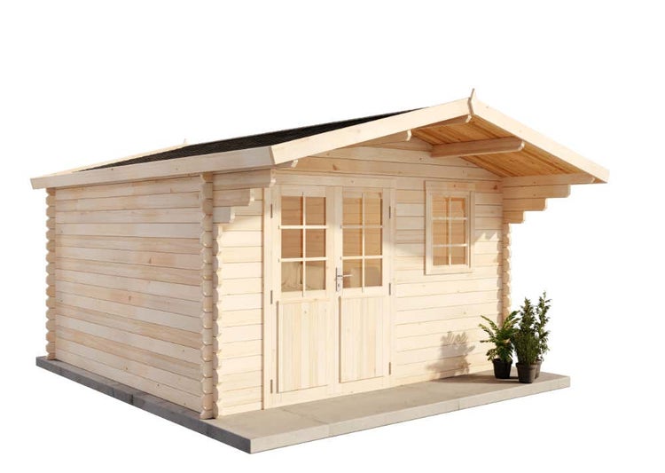 Alpholz Gartenhaus Erki-44 C ISO Gartenhaus aus Holz, Holzhaus mit 44 mm Wandstärke, Blockbohlenhaus mit Montagematerial, Naturbelassen 4,1x4,1m