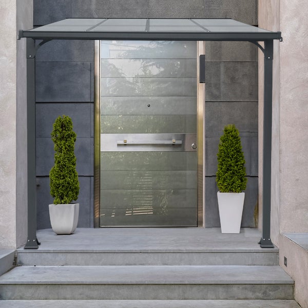 Home Deluxe - Vordach Haustür CUBIS - Größe: Large - 291 x 150 x 258 cm - Anthrazit, Gestell: Aluminium, inkl. Polycarbonat Platten I Hautürvordach Pultdach Glasvordach