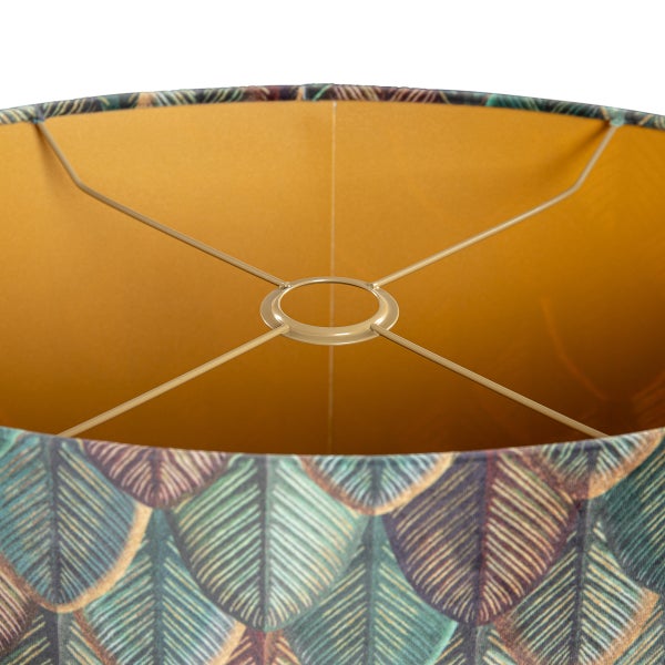 Samtlampenschirm Blattdesign mit goldener Innenseite oval 50/33/25