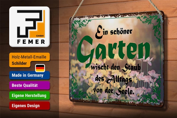 Blechschild Spruch 30x20cm schöner Garten wischt den Staub