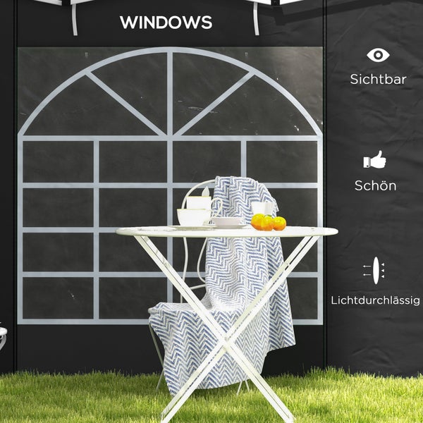 Outsunny 2er-Set Seitenteile für Pavillon 3x3/3x6 m, Seitenwand mit Fenster und Klettverschluss, wasserdicht Seitenwände aus Oxfordstoff, als Windschutz und Sichtschutz für Partyzelt, Schwarz