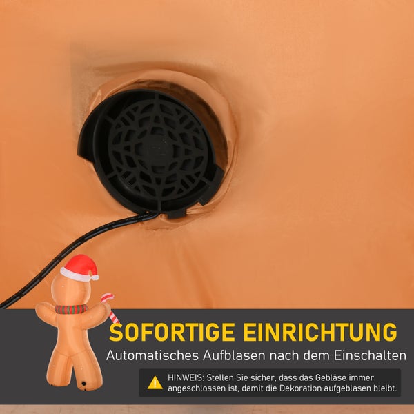 HOMCOM Aufblasbarer Lebkuchenmann, 2,4 m Weihnachtsdekoration mit Lichtern Aufblasbares Modell, wetterfest, 170 x 65 x 240 cm, Polyester-Stoff, Gelb