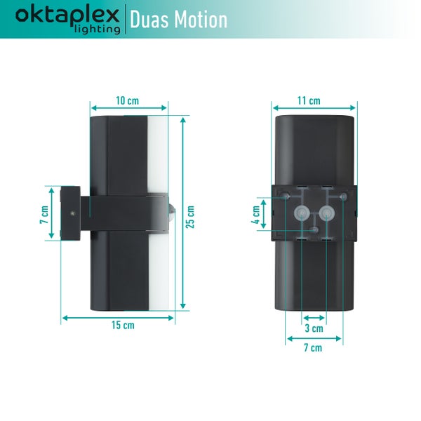 Außenlampe mit Bewegungsmelder 20W 1800lm 3000K Warmweiß IP65 drehbare Leuchte Anthrazit Wandleuchte Duas Motion