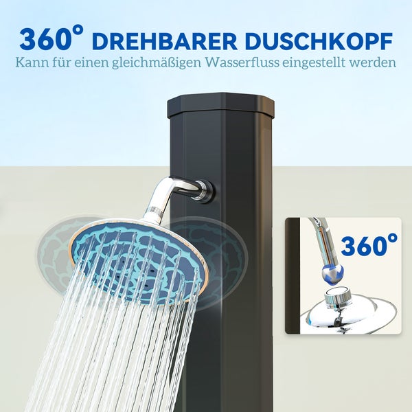 Outsunny Solardusche 35 Liter Solar Gartendusche mit Wasserhahn Duschkopf Handbrause seitliche Tablett, bis 55 °C, Aussendusche ohne Stromanschluss Pooldusche Campingdusche Regendusche warmes Wasser