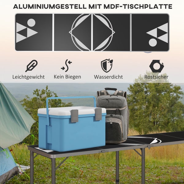 Outsunny Bierpong Tisch klappbarer Campingtisch 240 x 60 cm Klapptisch höhenverstellbar Reisetisch für Garten, Balkon, Alu, Schwarz
