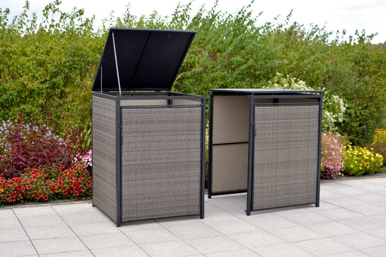 Mülltonnenabdeckung 2er Set, 80-120 Litern, Aluminium/Kunststoffgeflecht