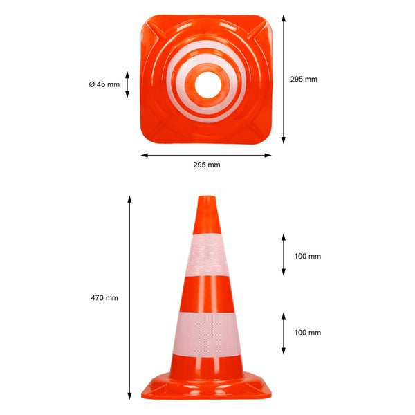 ECD Germany 10 Stück Verkehrskegel Pylone 47 cm, Orange-Weiß, Verkehrsleitkegel mit 2 reflektierenden Streifen, stapelbar & flexibel, Warnleitkegel Warnkegel Leitkegel Verkehrshütchen Markierungskegel