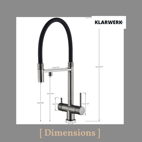 Lana | 3 Wege Gold Schwarz ausziehbare Armatur | Edelstahl Trinkwasser Osmose Wasserhahn Küche |Mischbatterie - 360 Grad drehbar | Filter 3 Anschlüsse