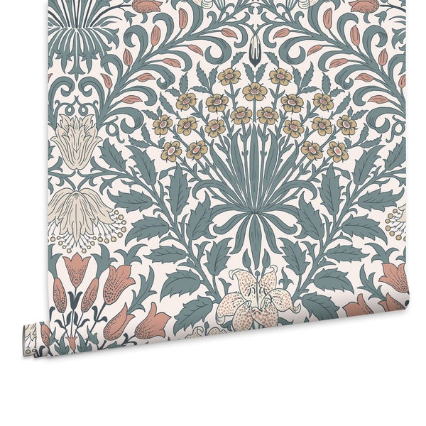 Tapete mit floralem Jugendstil Muster in gezeichneter Optik