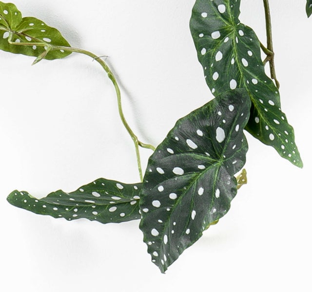 Künstliche Palme mit grünen fiederförmigen Blättern und mehreren Stämmen.