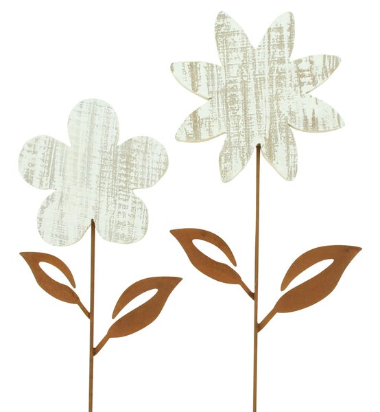 FRANK FLECHTWAREN | Gartenstecker Blume, 2er Set, METALL, HOLZ, 15 x 57 cm, 16 x 69 cm