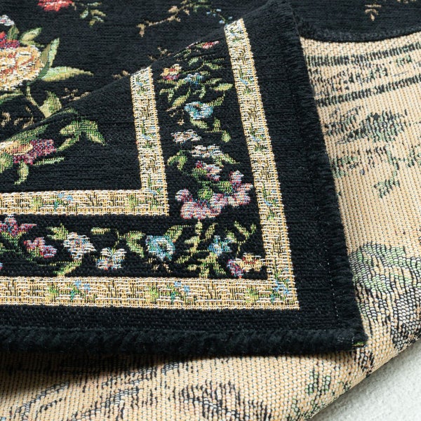Gewebter Bordürenteppich im floralen Design Flomi Schwarz 120x170 cm
