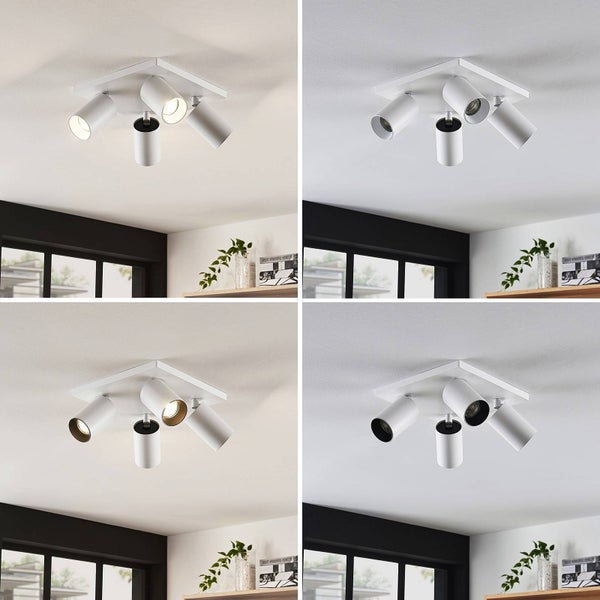 Deckenleuchte mit vier Strahlern in verschiedenen Lichtstimmungen