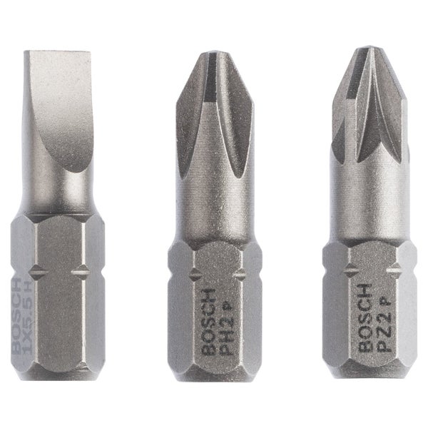 Bosch Schrauberbit-Set Extra-Hart (gemischt), 3tlg. S 1,0x5,5, PH2, PZ2, 25 mm - 2607001766