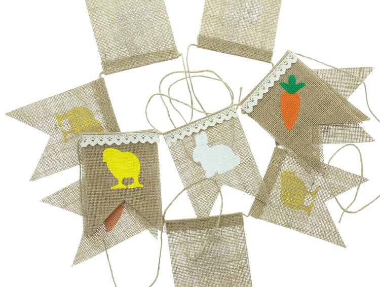 FRANK FLECHTWAREN|Wimpelgirlande Ostern, 2er Set, 15 x 73 cm zzgl. Schnur, JUTE, TEXTIL