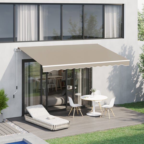 Outsunny manuelle Gelenkarmmarkise, mit Handkurbel Balkonmarkise, 395 x 245 cm, Alu, Weiß+Beige