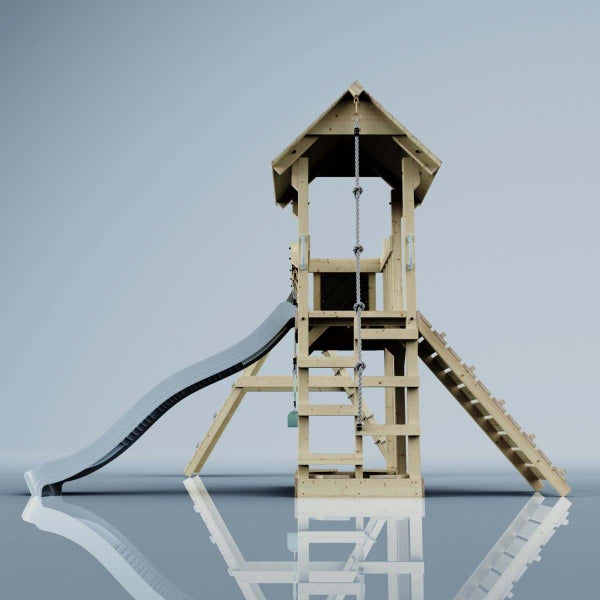 OutdoorToys Spielturm Roskilde aus Holz in Blau Trapezstange