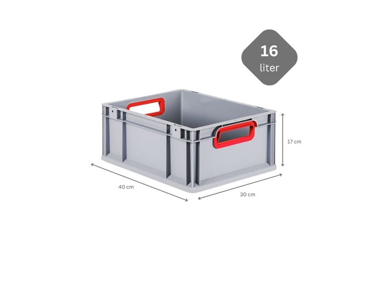 PROREGAL Eurobox Nextgen Color HxBxT 17 x 30 x 40 cm 16 Liter Griffe Rot Offen Glatter Boden Eurobehälter Transportbox