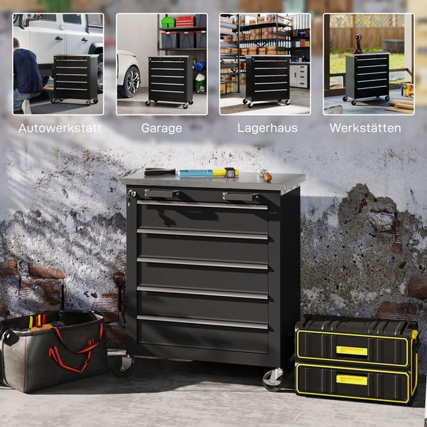 Werkzeugkiste mit drei Schubladen in einer Werkstatt