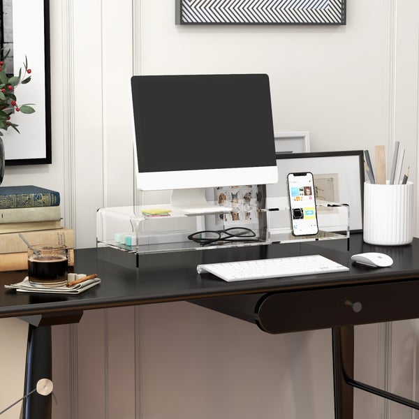 HOMCOM Monitorständer Bildschirmerhöhung mit Staufach, Monitorerhöhung für Monitore bis 24 Zoll, Schreibtischaufsatz für Computer, PC, Laptop bis 5kg, Acryl, 50,8 x 19 x 12 cm