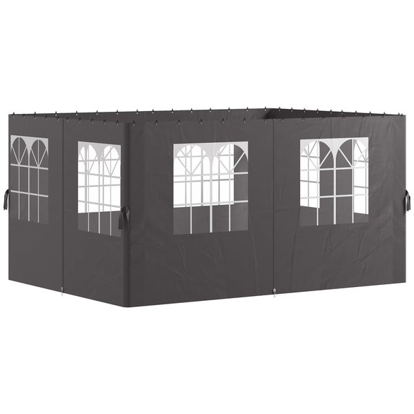 Outsunny Seitenwand 4er Set für 3 x 4 m Pavillon Seitenteile mit 8 Fenster Klettverschluss 352x205 cm Wasserdicht stabil winterfest Seitenteil Seitenwände für Partyzelt Gartenpavillon Dunkelgrau