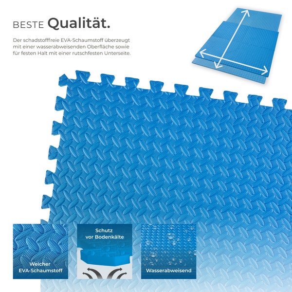 Blaue Puzzleschaummatte aus Ethylen-Vinylacetat mit wasserabweisender Oberfläche und rutschfester Unterseite für sicheren Halt